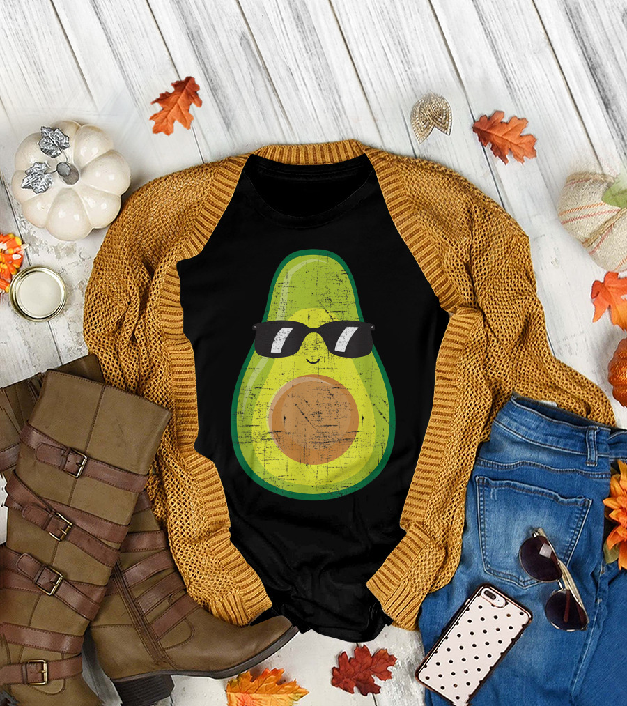 Avocado with Sunglasses Vegan Vegetarian Trendy Cool T-Shirt