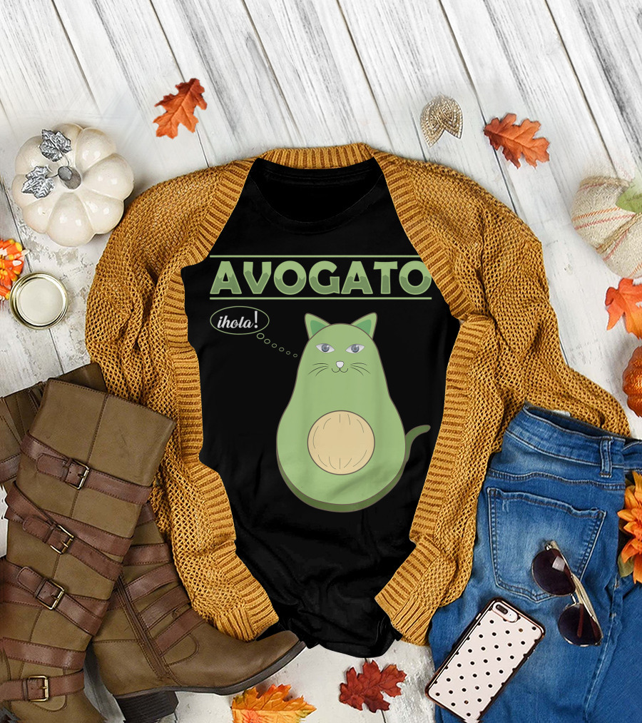 Avogato Cute Avocado Cat Lover Face Sarcastic ¡Hola T-Shirt