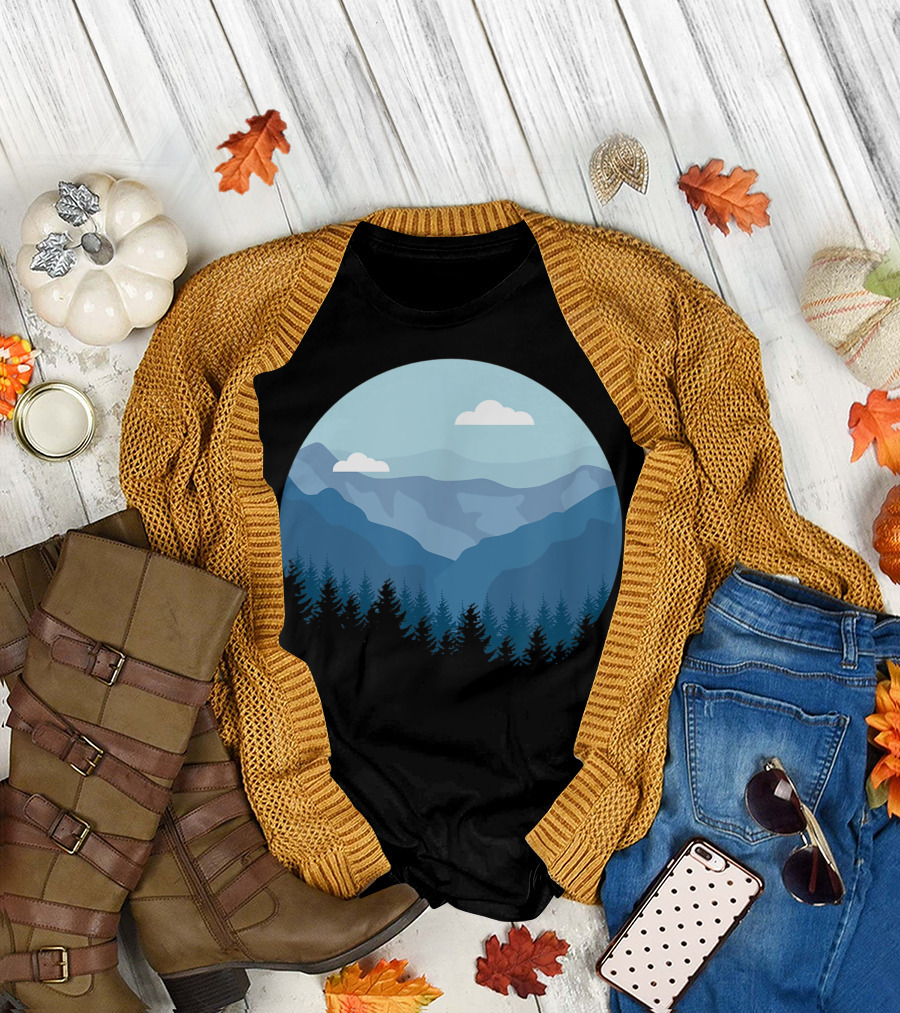 Blue Mountain And Forest Scene Circular T-Shirt