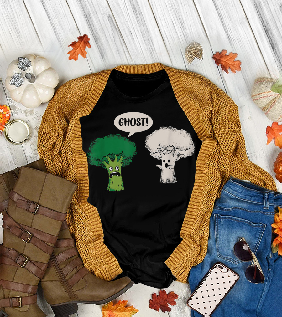 Broccoli Cauliflower Ghost Vegetarian Vegetable Funny Comic T-Shirt