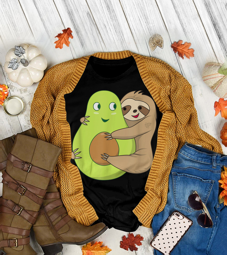 Cute Lazy Sloth Hugging Avocado Lover T-Shirt