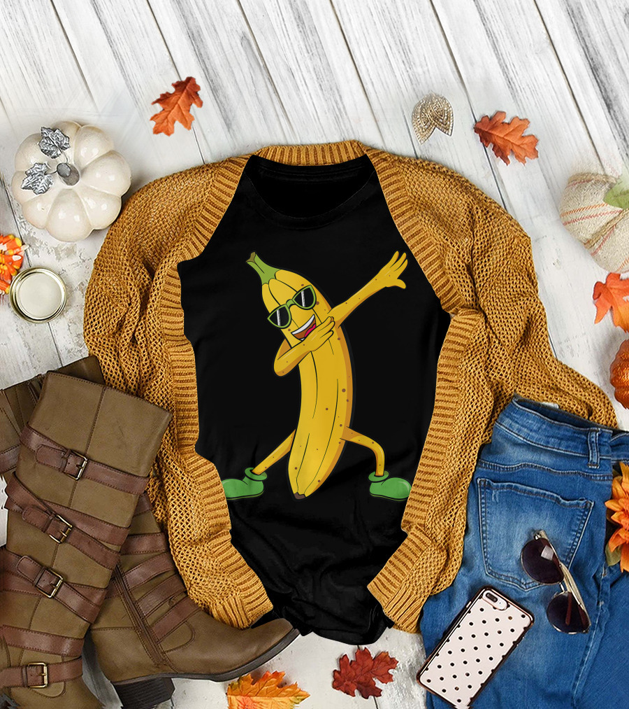 Dabbing Banana Vegan Fruit Lover with Sunglasses and Green Shoes T-Shirt