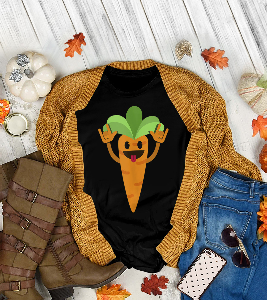 Dancing Carrot Root Vegetable Vegan Humor with Happy Expression T-Shirt