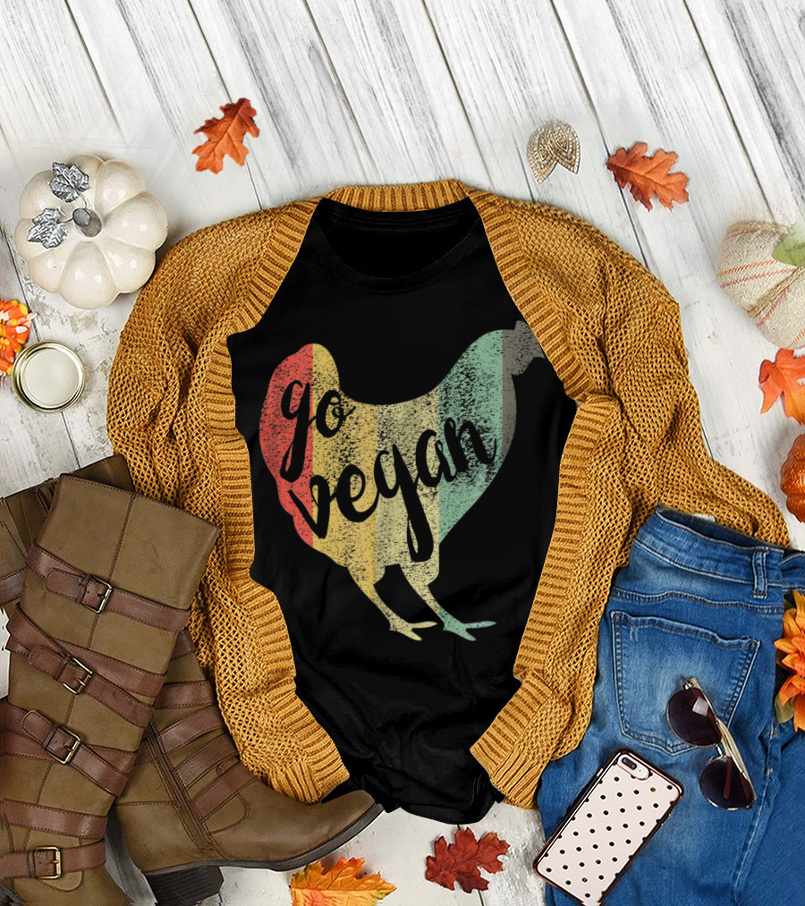 Go Vegan Vintage Chicken Rainbow T-Shirt