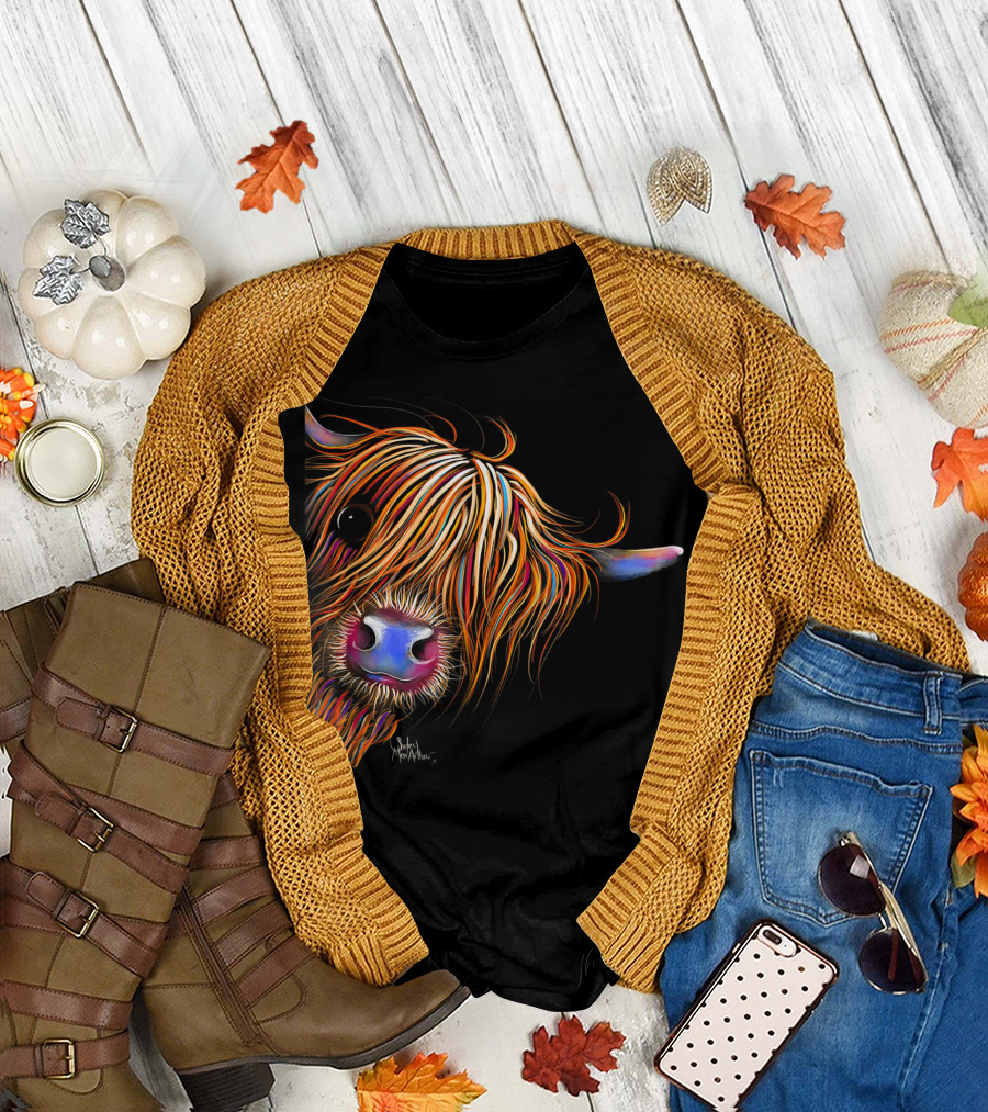 Highland Cow Sugar Lump 5C Colorful Animal Print T-Shirt