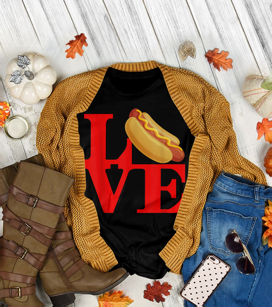 LOVE Hotdog Design Inspired by Iconic LOVE Park Sculpture T-Shirt
