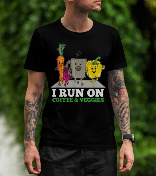 I Run On Coffee And Veggies Vegan Runner Vegetarian T-Shirt