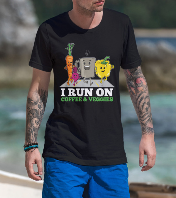 I Run On Coffee And Veggies Vegan Runner Vegetarian T-Shirt