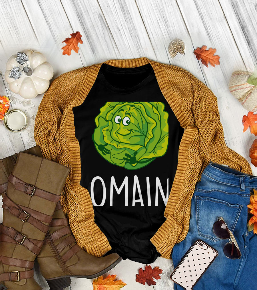Lettuce Romaine Calm Funny Vegan Humor with Smiling Vegetable Character T-Shirt