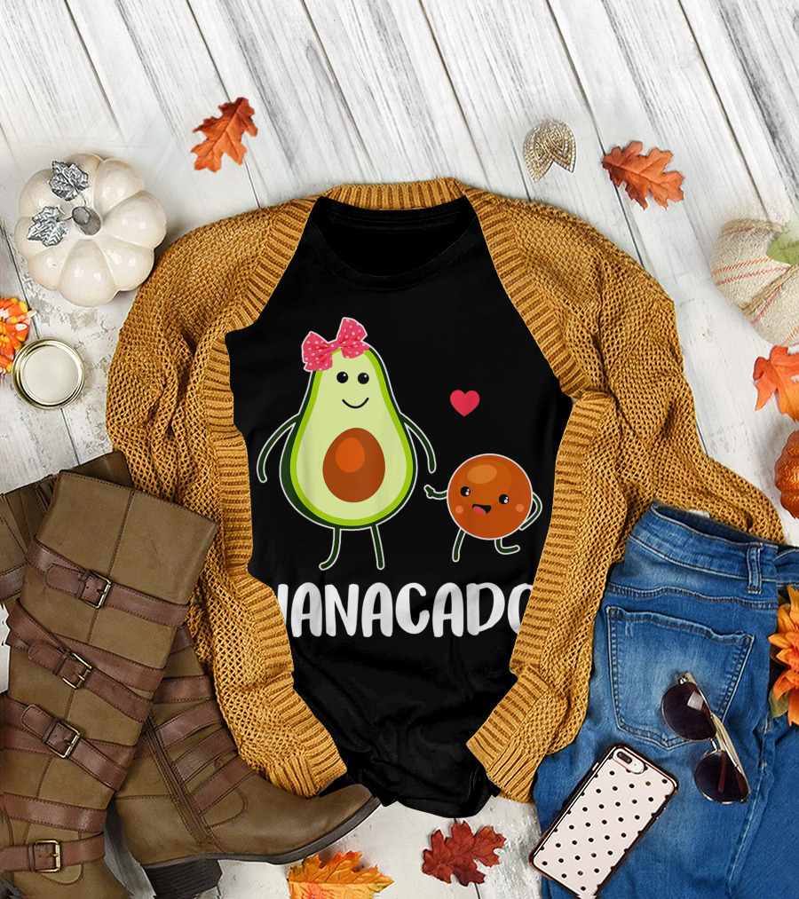 Nanacado Cute Avocado Pregnant Bow Heart Smiling Avocado Pear Duo T-Shirt