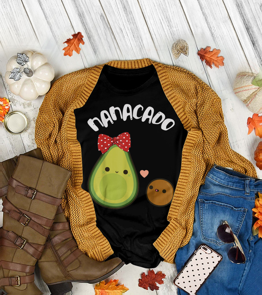 Nanacado Cute Avocado with Red Bow and Heart T-Shirt