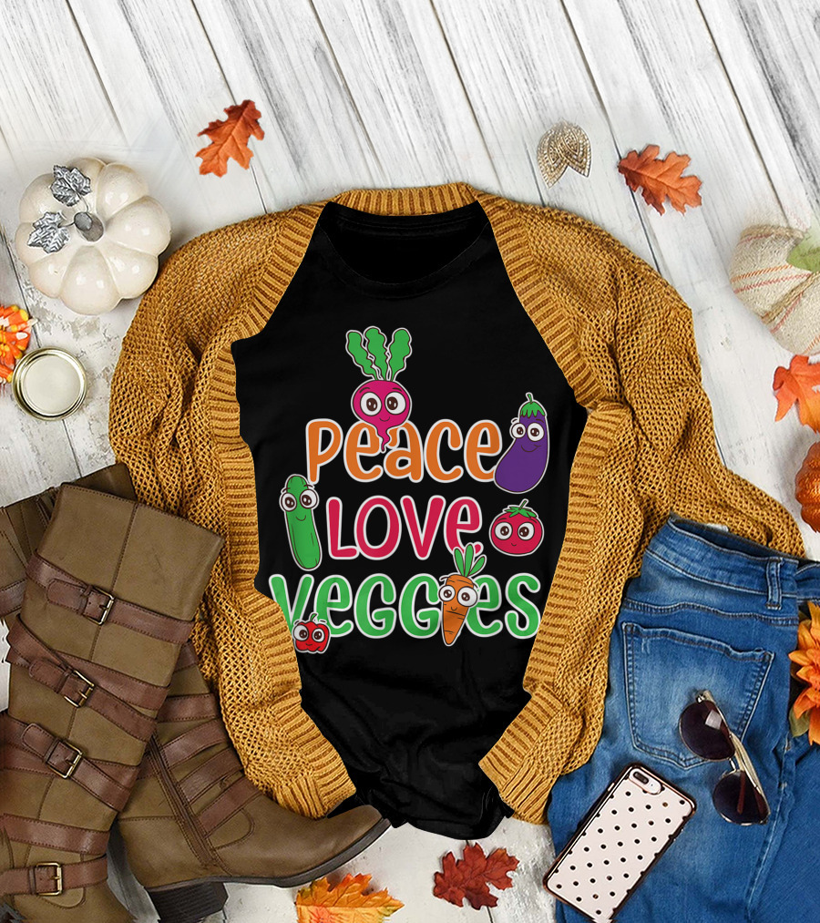 Peace Love Veggies Cute Vegetable Characters T-Shirt