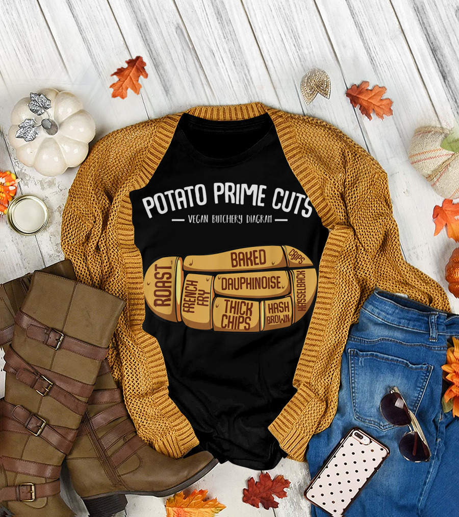 Potato Prime Cuts Vegan Butchery Diagram Roast French Fry Baked Dauphinoise Thick Chips Hash Brown Hasselback T-Shirt