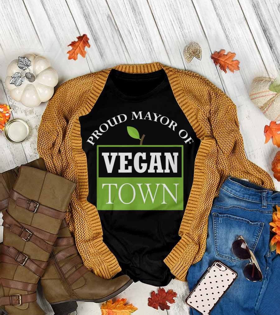 Proud Mayor of Vegan Town with Green Leaf T-Shirt