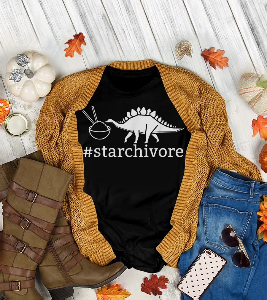 Starchivore Dinosaur Eating Rice Plant Based Vegan T-Shirt