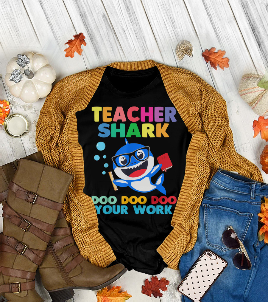 Teacher Shark Doo Doo Doo Your Work Bubble Glasses Book T-Shirt