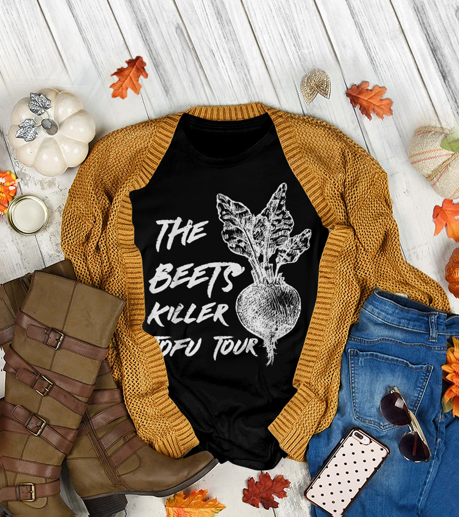 The Beets Killer Tofu Tour Vegan Chalk Art Style Beetroots T-Shirt