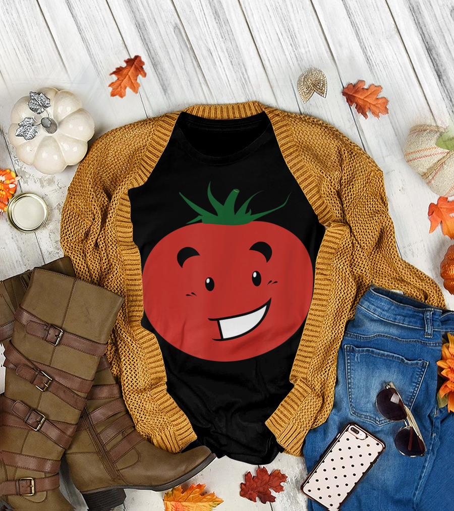 Tomato Emoji Happy Face Vegetable Vegan Fruit T-Shirt