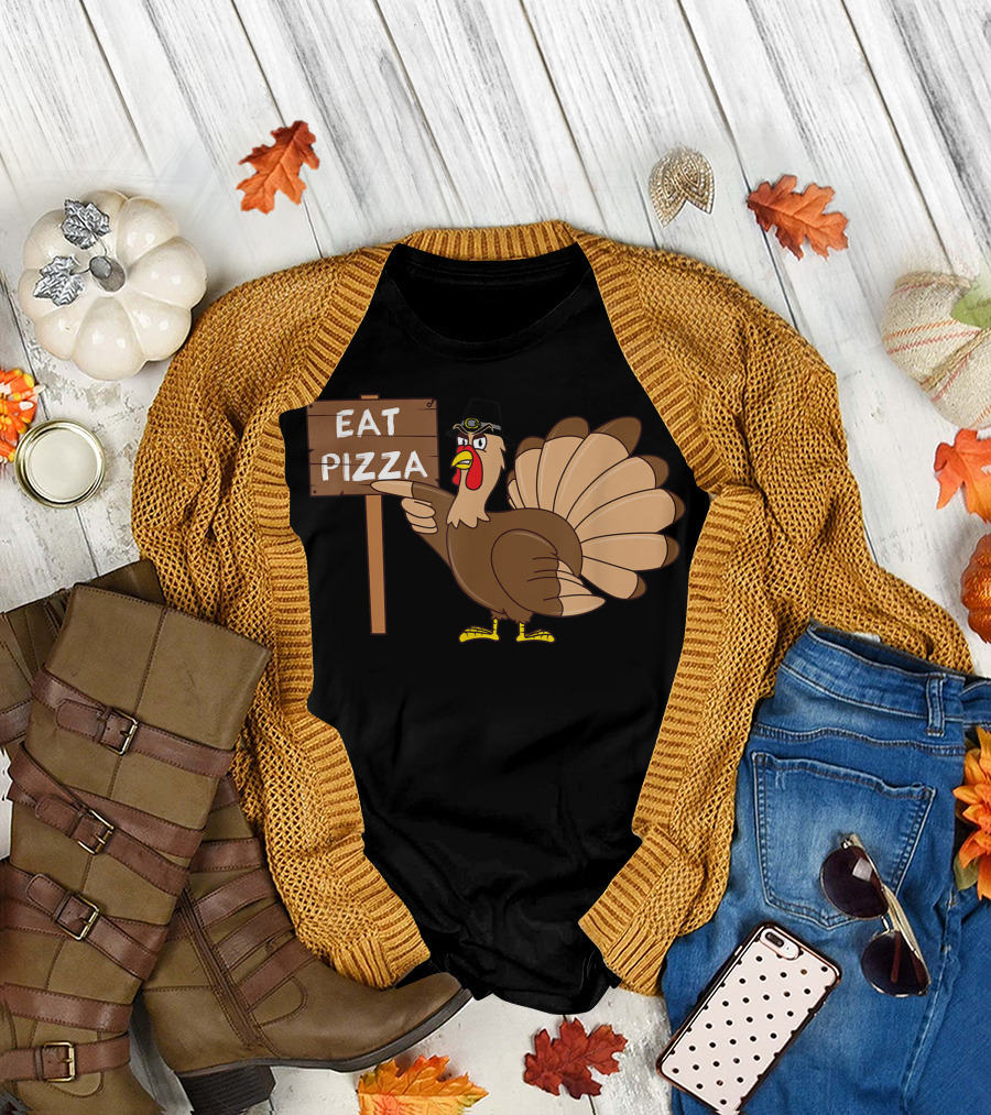 Eat Pizza Turkey Kids Adult Vegan Thanksgiving T-Shirt
