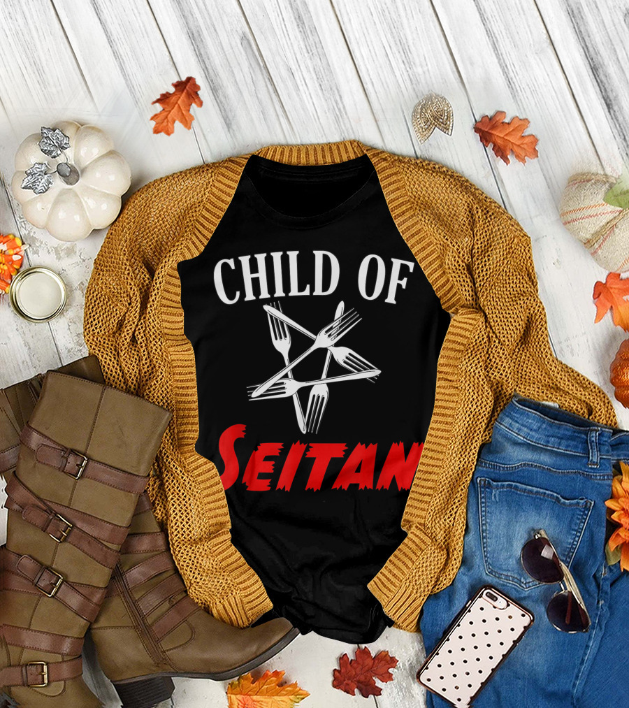 Child Of Seitan Vegan Halloween Black Metal Pun T-Shirt