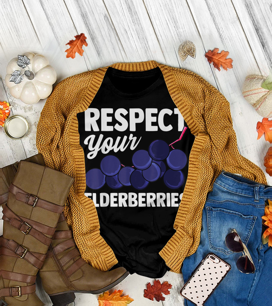 Respect Your Elderberries Fruit Pun for Vegans T-Shirt