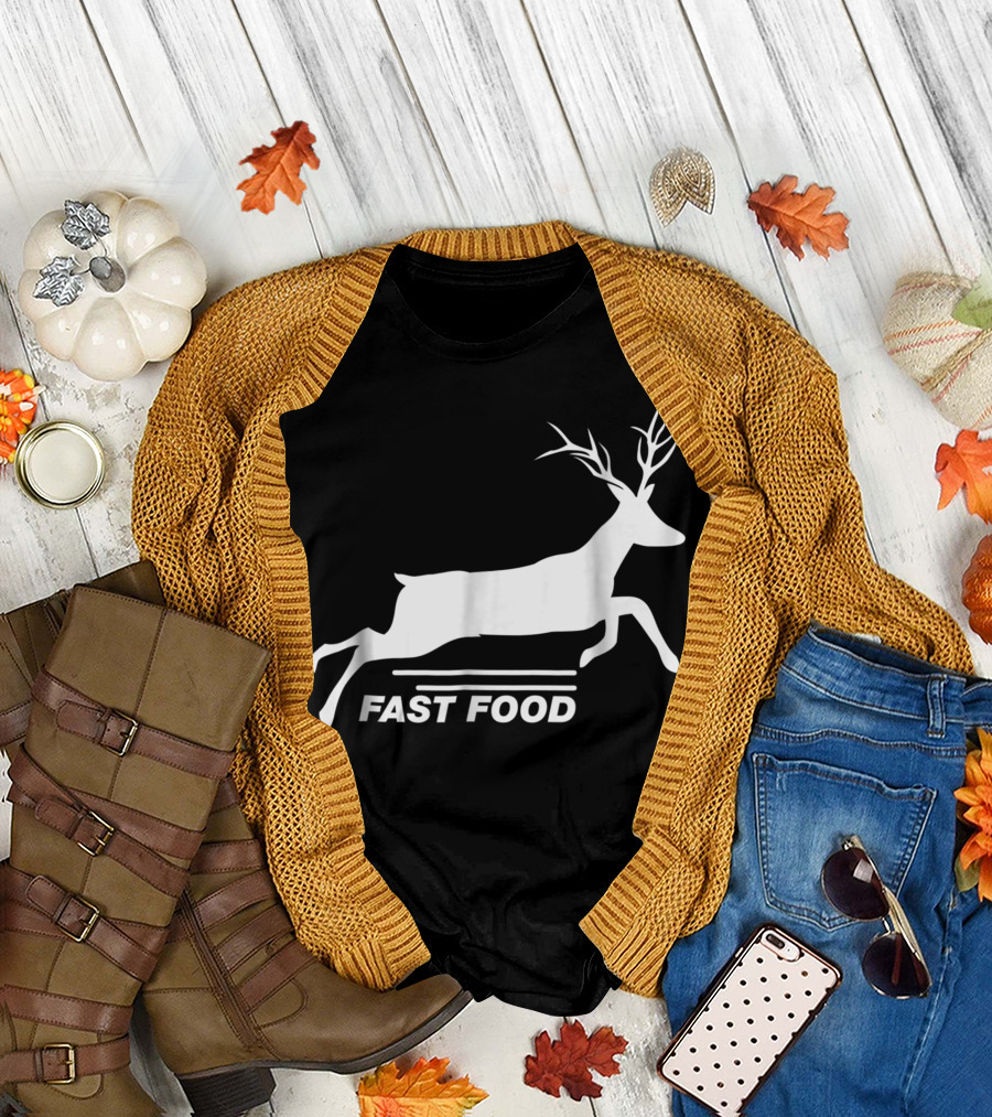 Fast Food Deer Anti Vegan Hunting Joke Leaping Deer T-Shirt
