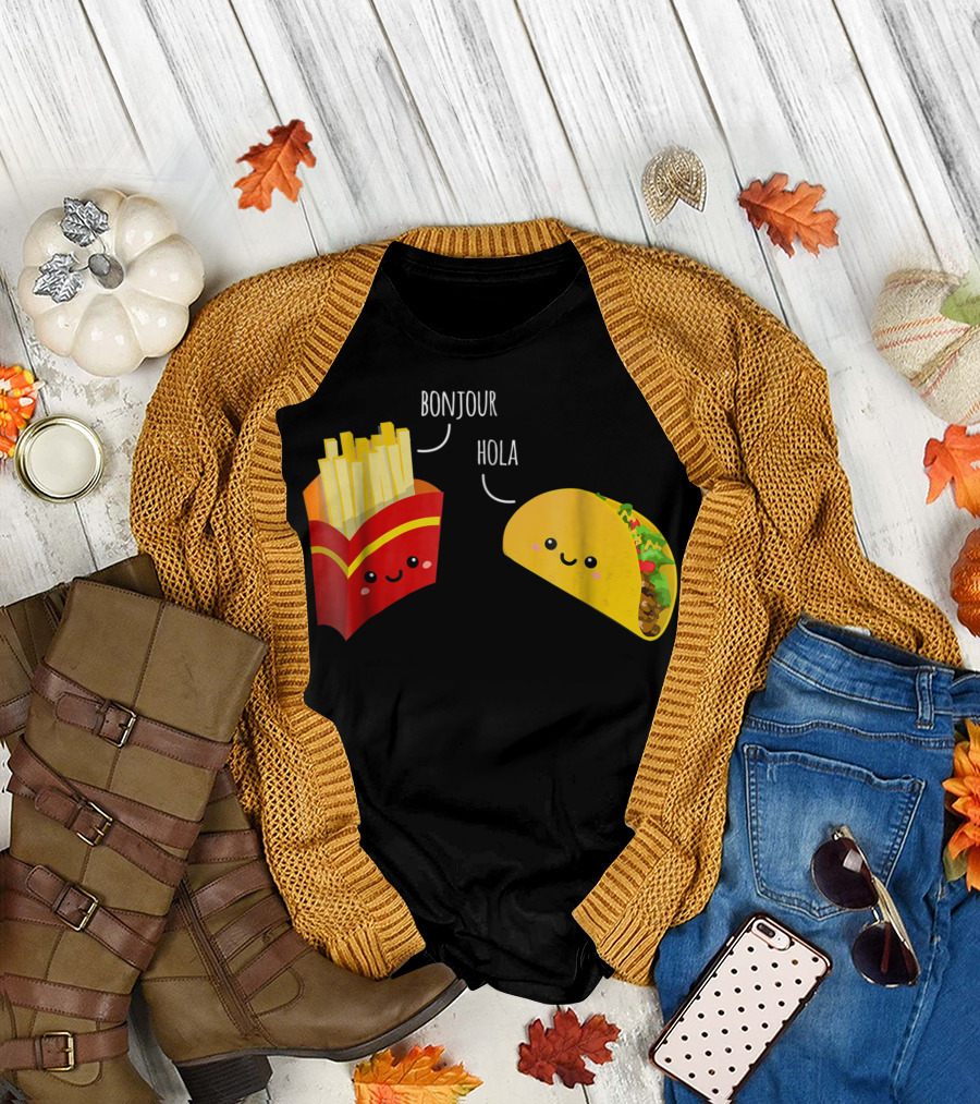 Bonjour French Fries Hola Taco Cute Kawaii Characters T-Shirt