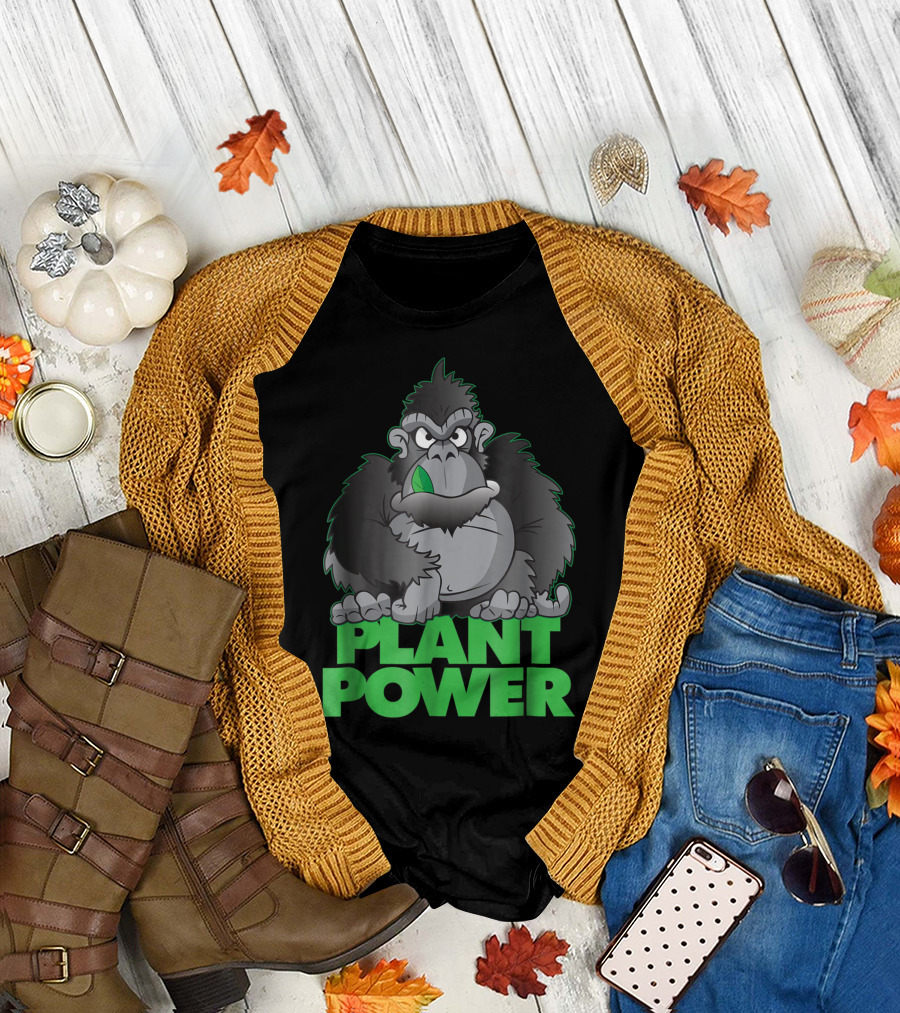 Vegan Plant Power Gorilla Vegetarian Leaf Eating Green Power T-Shirt