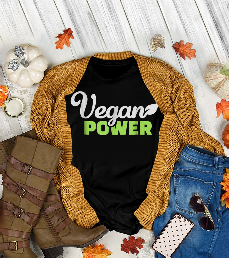 Vegan Power Leaf Typography Green T-Shirt