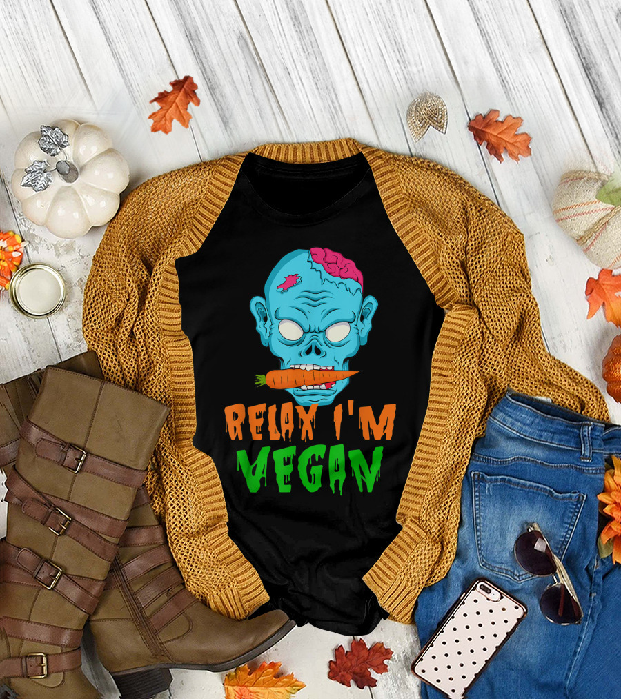 Relax I'm Vegan Halloween Zombie Head Carrot T-Shirt