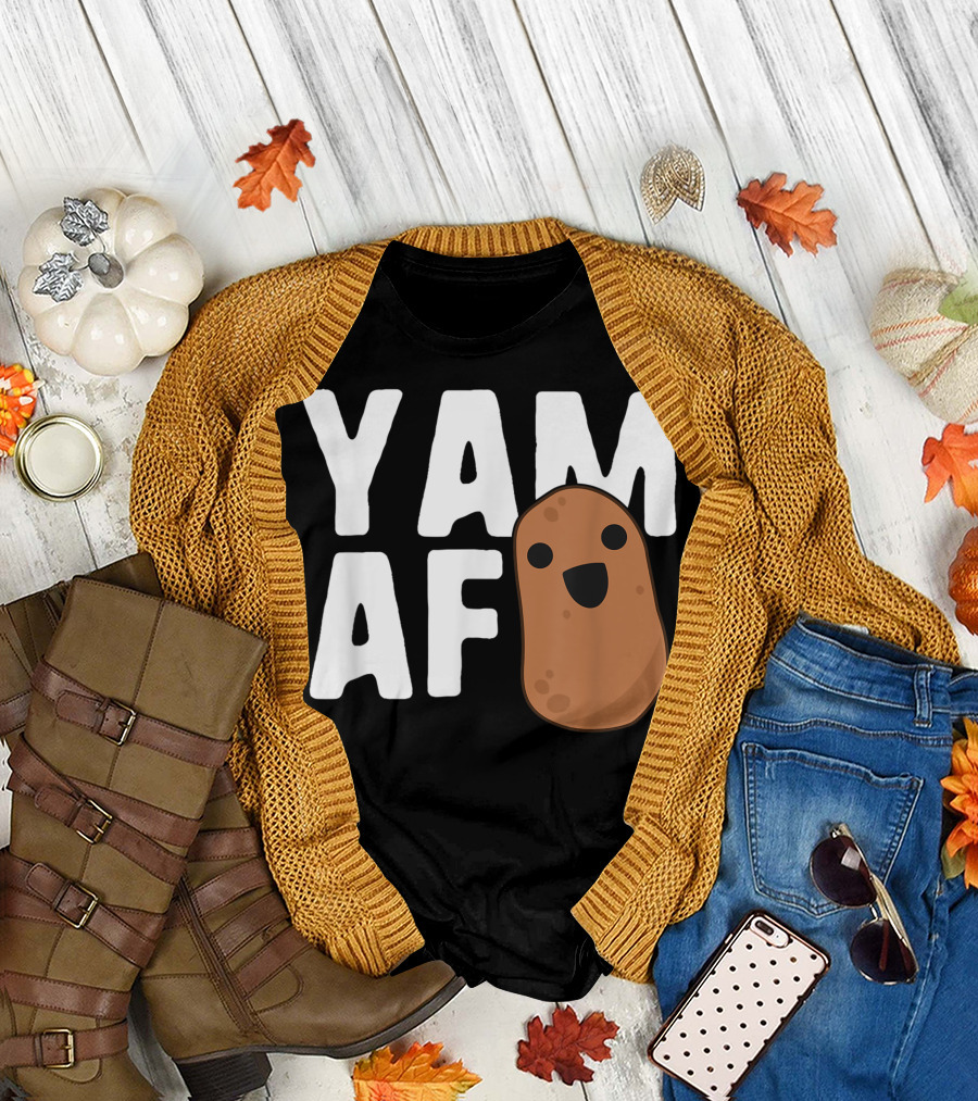 Yam AF Potato Vegetarian Food Humor Kawaii Cute Cartoon Face T-Shirt