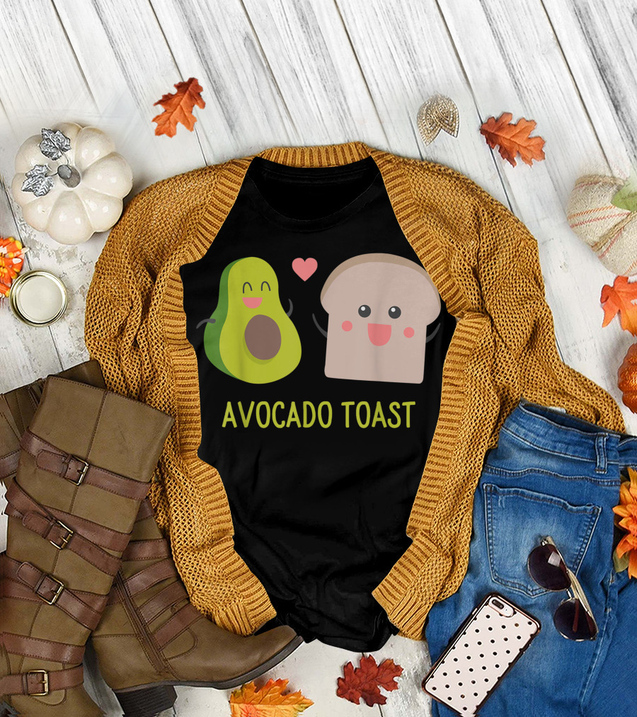Avocado Toast Cute Cartoon Smiling Avocado and Toast with Heart T-Shirt