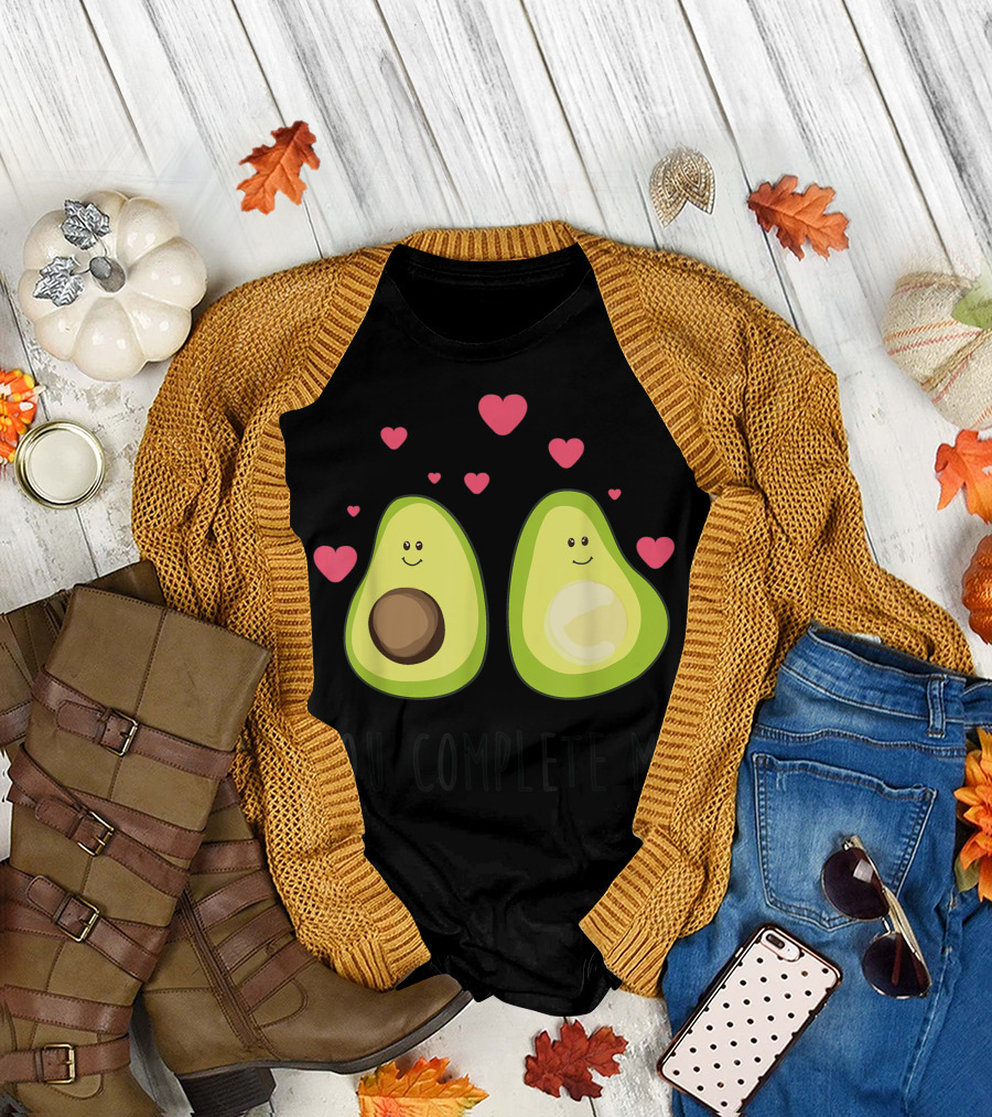 You Complete Me Avocado Couple with Hearts T-Shirt