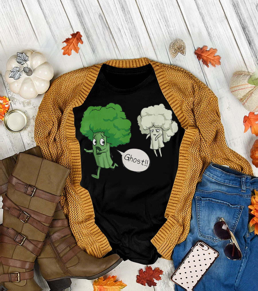 Broccoli Cauliflower Ghost Veggie Joke White Green Vegetable T-Shirt