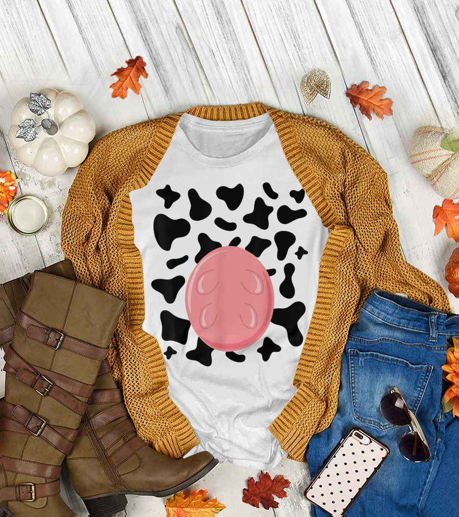 Cow Print Lazy Halloween Costume Pink Utters 2R T-Shirt