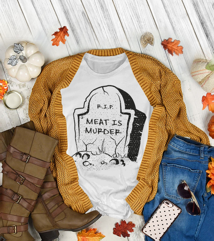 RIP Meat Is Murder Vegan 80s Gravestone T-Shirt