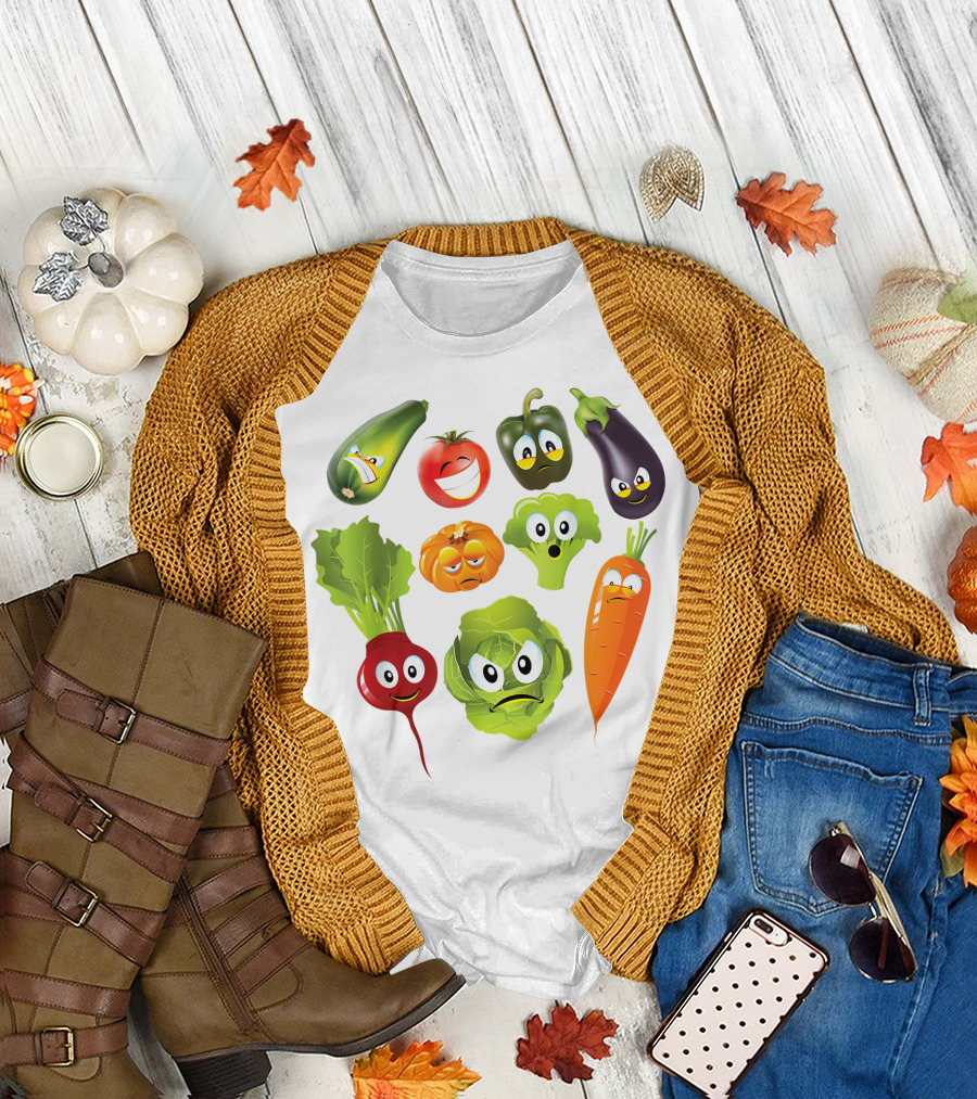 Veggie Emoji Tee Perfect for Vegan Lovers Funny Vegetable Faces T-Shirt