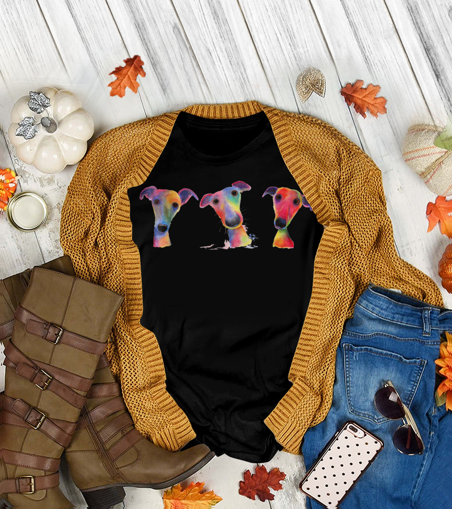 Whippet Greyhound Wacky Whippets Vibrant Colorful Trio T-Shirt