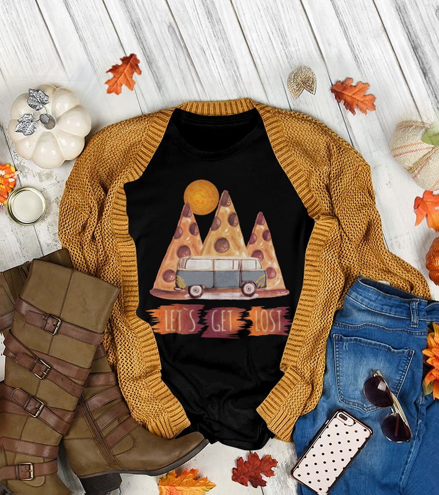 Let's Get Lost Pizza Adventure with Camper Van and Sun T-Shirt