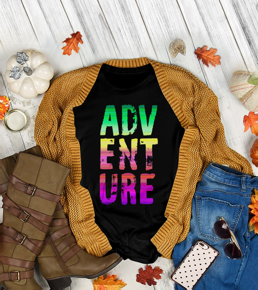 Gradient Neon Block Lettering ADV ENT URE T-Shirt