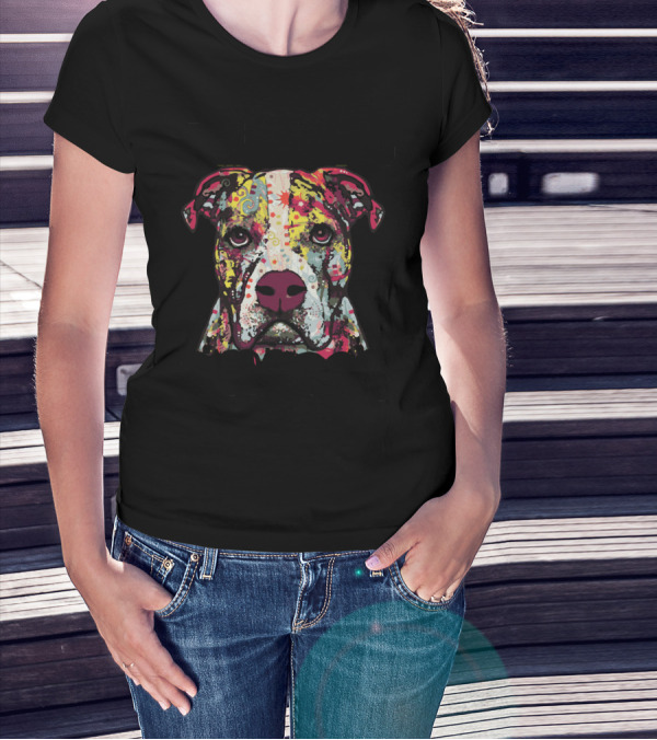 American Bulldog Colorful Vibrant Patterned Head T-Shirt
