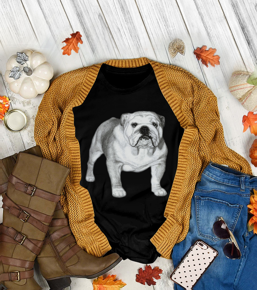 English Bulldog Pencil Sketch Realistic Drawing T-Shirt