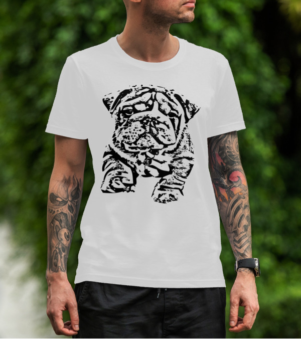 I Love Bulldog Sketch Illustration T-Shirt