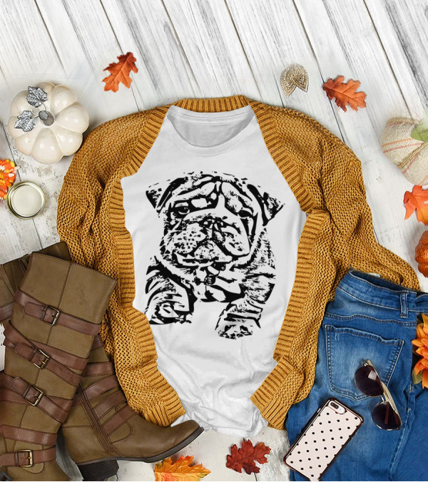 I Love Bulldog Sketch Illustration T-Shirt