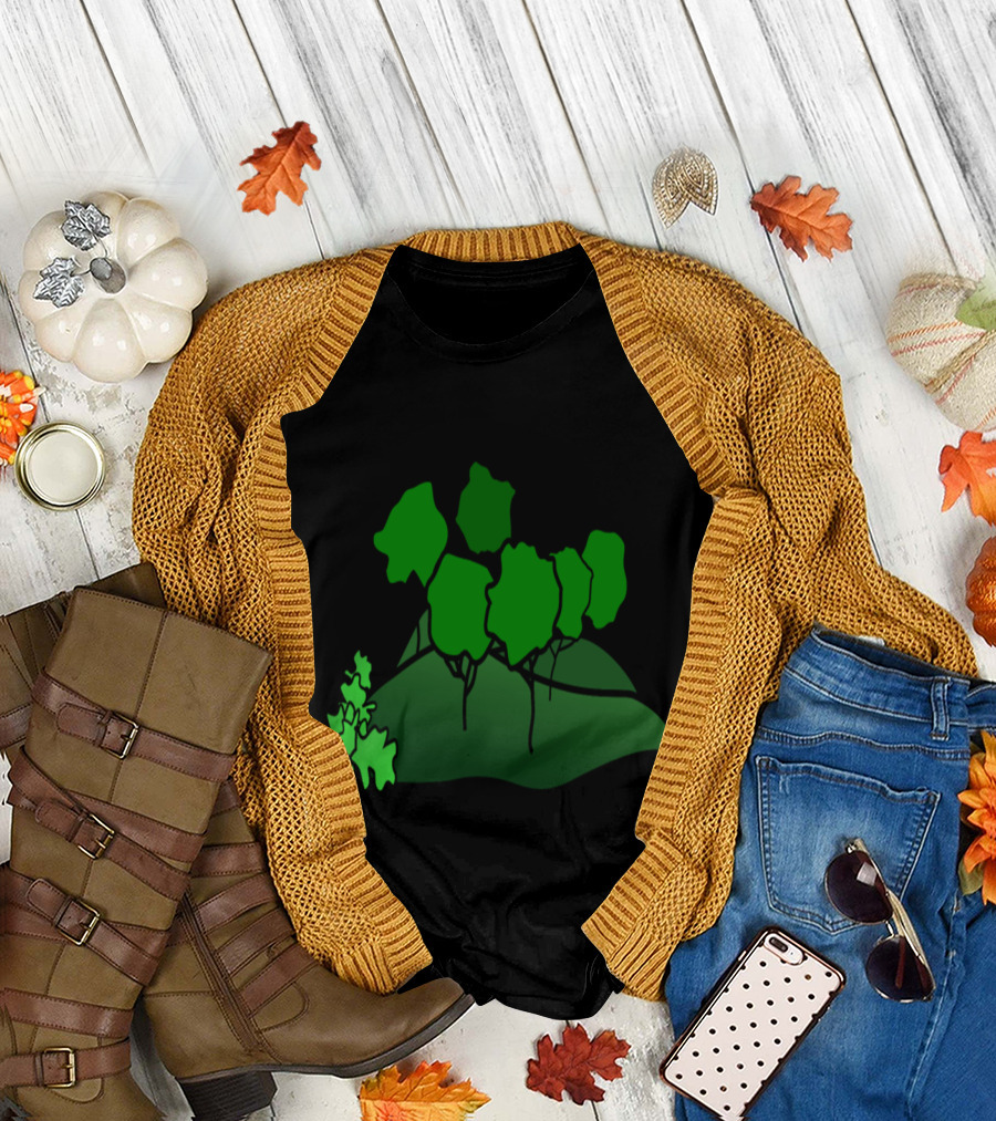 Green Mountain Landscape Trees Minimalist Nature Scene T-Shirt