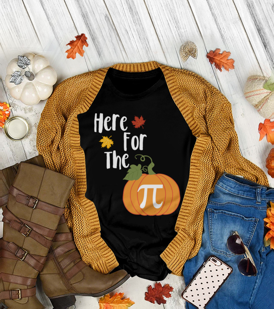 Here For The Pumpkin Pi with Autumn Leaves T-Shirt