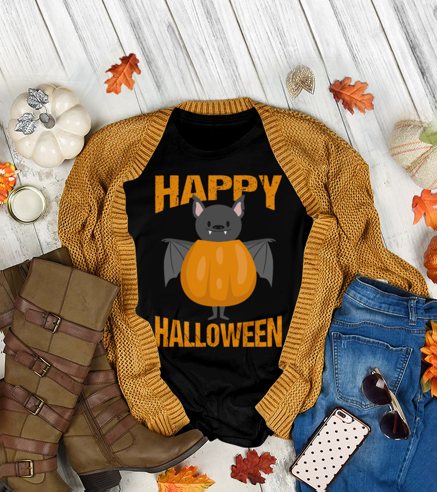 Happy Halloween Bat in Pumpkin Funny Idea T-Shirt