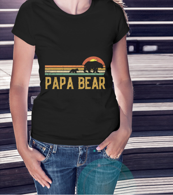 Vintage Papa Bear Daddy Retro Sunset Wildling Dad Bear 2Klog T-Shirt