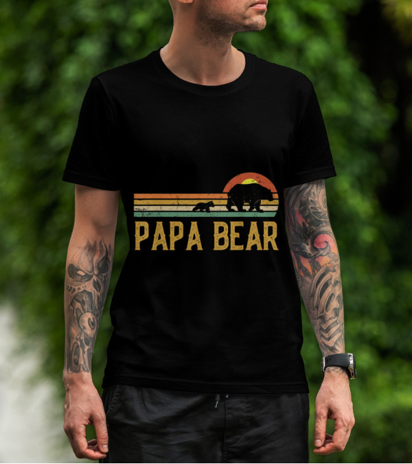Vintage Papa Bear Daddy Retro Sunset Wildling Dad Bear 2Klog T-Shirt