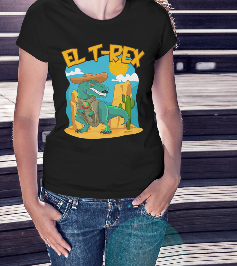 EL T-REX Mexican Dinosaur Cinco De Mayo Cactus Desert Sun Sombrero T-Shirt